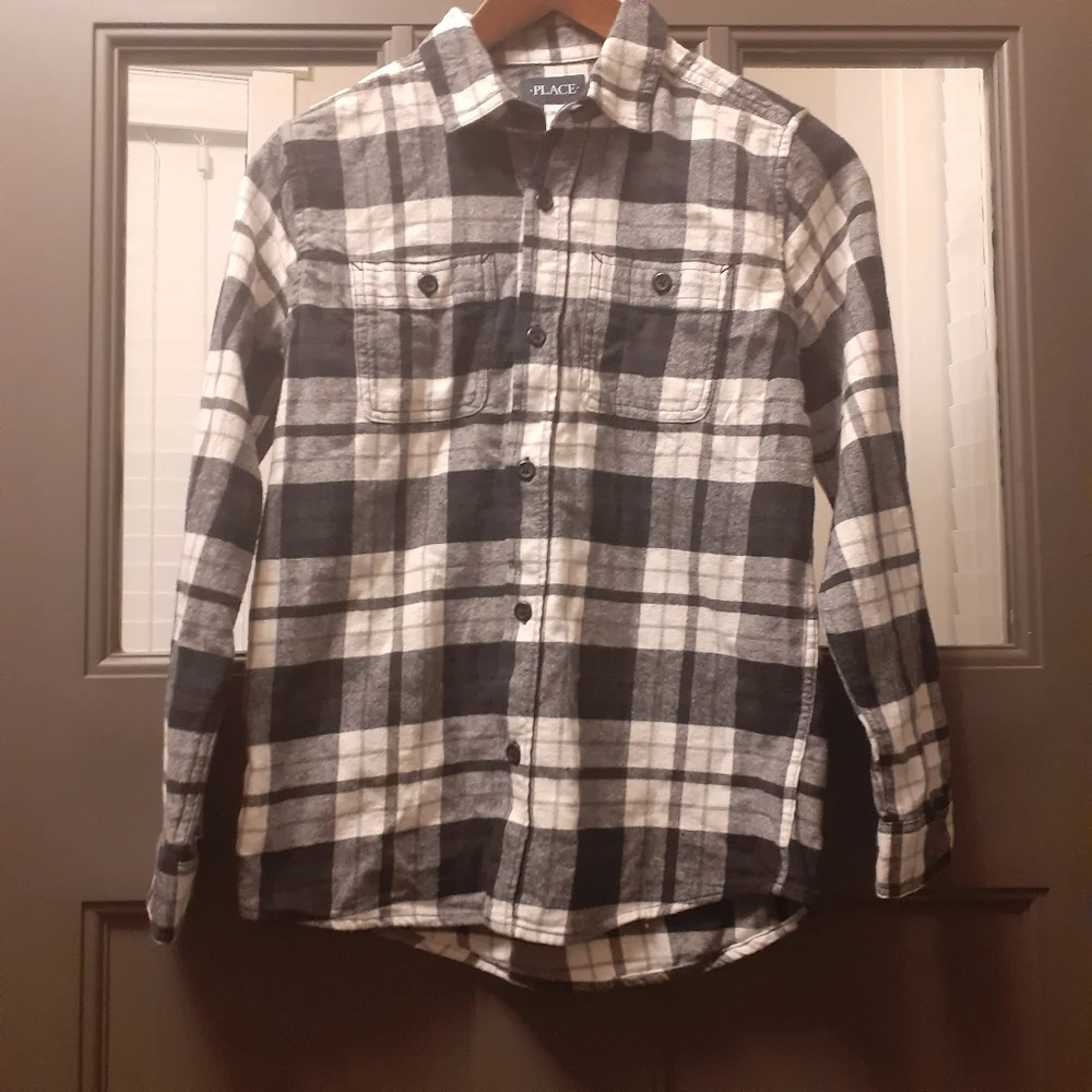 NWT Children's Place Black and White Plaid Long Sleeve Button Down Shirt